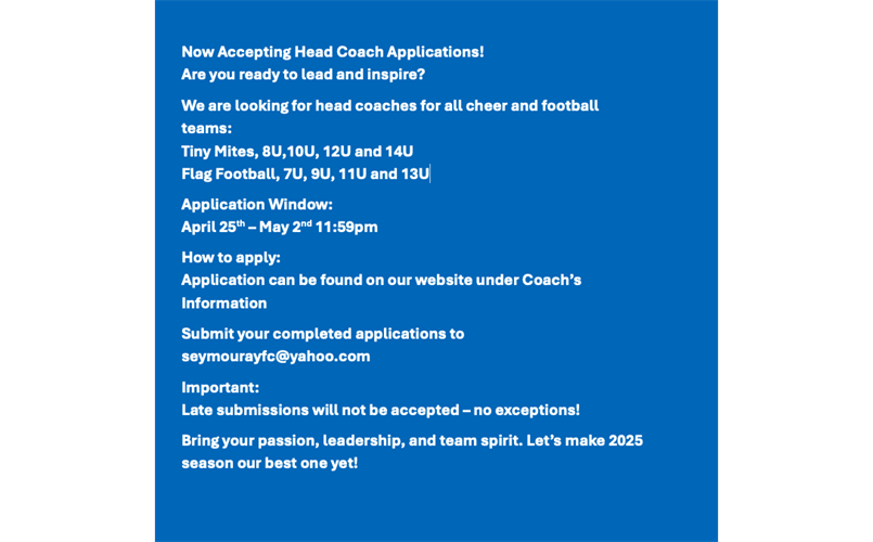 Now Accepting Head Coaches! 